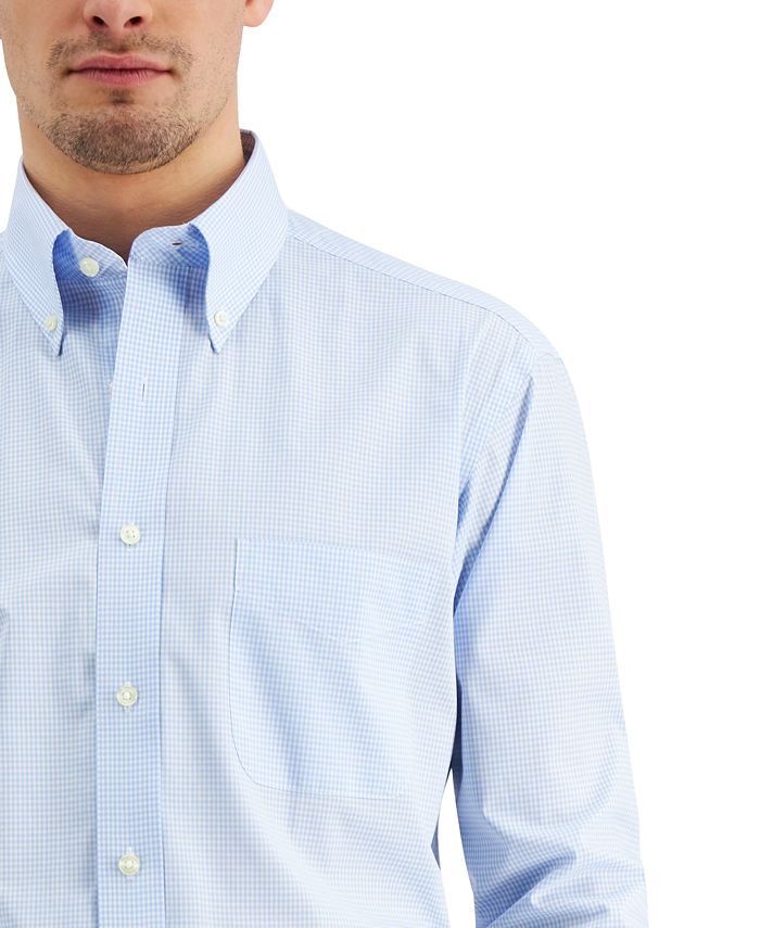 Club Room Men's Sage and Blue Gingham Short-Sleeved Dress Shirt Blue Size 14.5