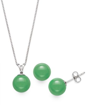 Macy's - 2-Pc. Set Dyed Jade Pendant Necklace and Stud Earrings in Sterling Silver ( Also in Milky Aquamarine)