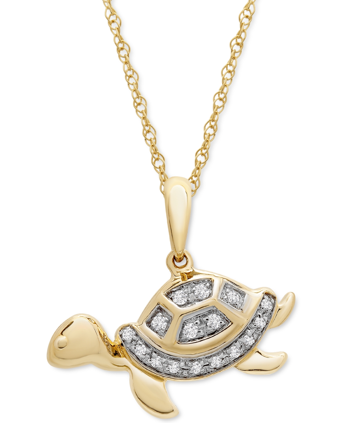 Diamond Turtle 18" Pendant Necklace (1/20 ct. t.w.) in 10k Gold, Created for Macy's - Yellow Gold