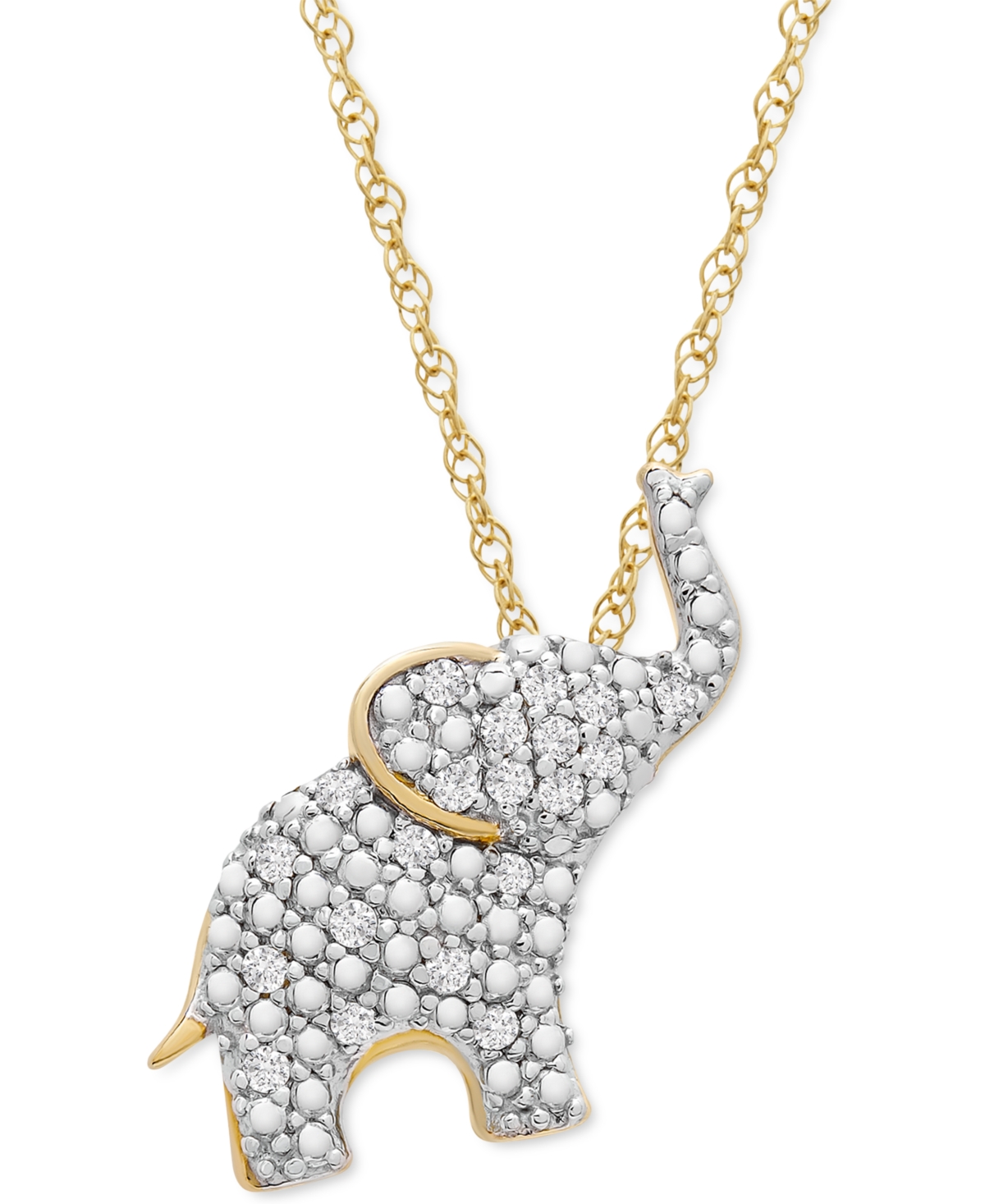Diamond Elephant 18" Pendant Necklace (1/10 ct. t.w.) in 10k Gold, Created for Macy's - Yellow Gold