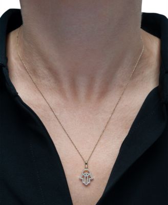 Diamond Hamsa Hand 18" Pendant Necklace (1/10 ct. t.w.) in 10k Yellow or White Gold, Created for Macy's