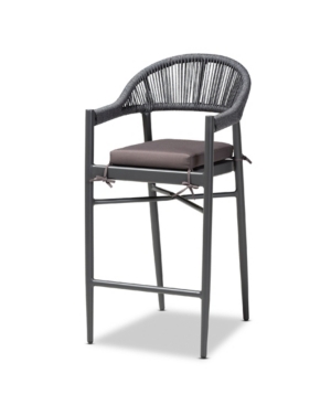 Baxton Studio Wendell Modern And Contemporary Rope And Metal Outdoor Bar Stool In Gray