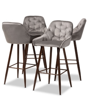 Shop Baxton Studio Catherine Modern And Contemporary Velvet Fabric Upholstered 4 Piece Bar Stool Set In Gray