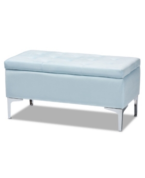 Baxton Studio Mabel Modern And Contemporary Transitional Velvet Fabric Upholstered Storage Ottoman In Light Blue