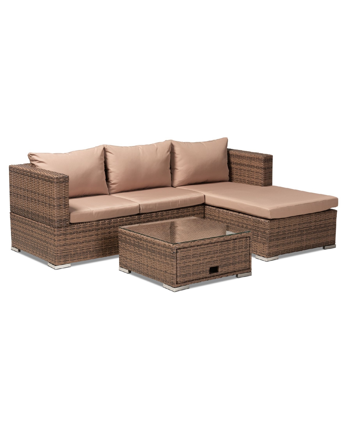 Addison Modern and Contemporary Upholstered 3 Piece Woven Rattan Outdoor Patio Set with Adjustable Recliner