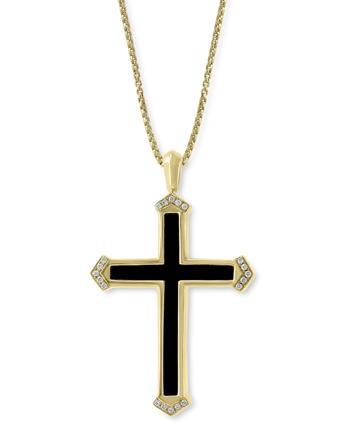 Effy Men's Onyx & Diamond (1/10 ct. t.w.) Cross 22" Pendant Necklace in 14k Gold - Yellow Gold
