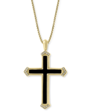 Effy Collection Effy Men's Onyx & Diamond (1/10 Ct. T.w.) Cross 22" Pendant Necklace In 14k Gold In Black