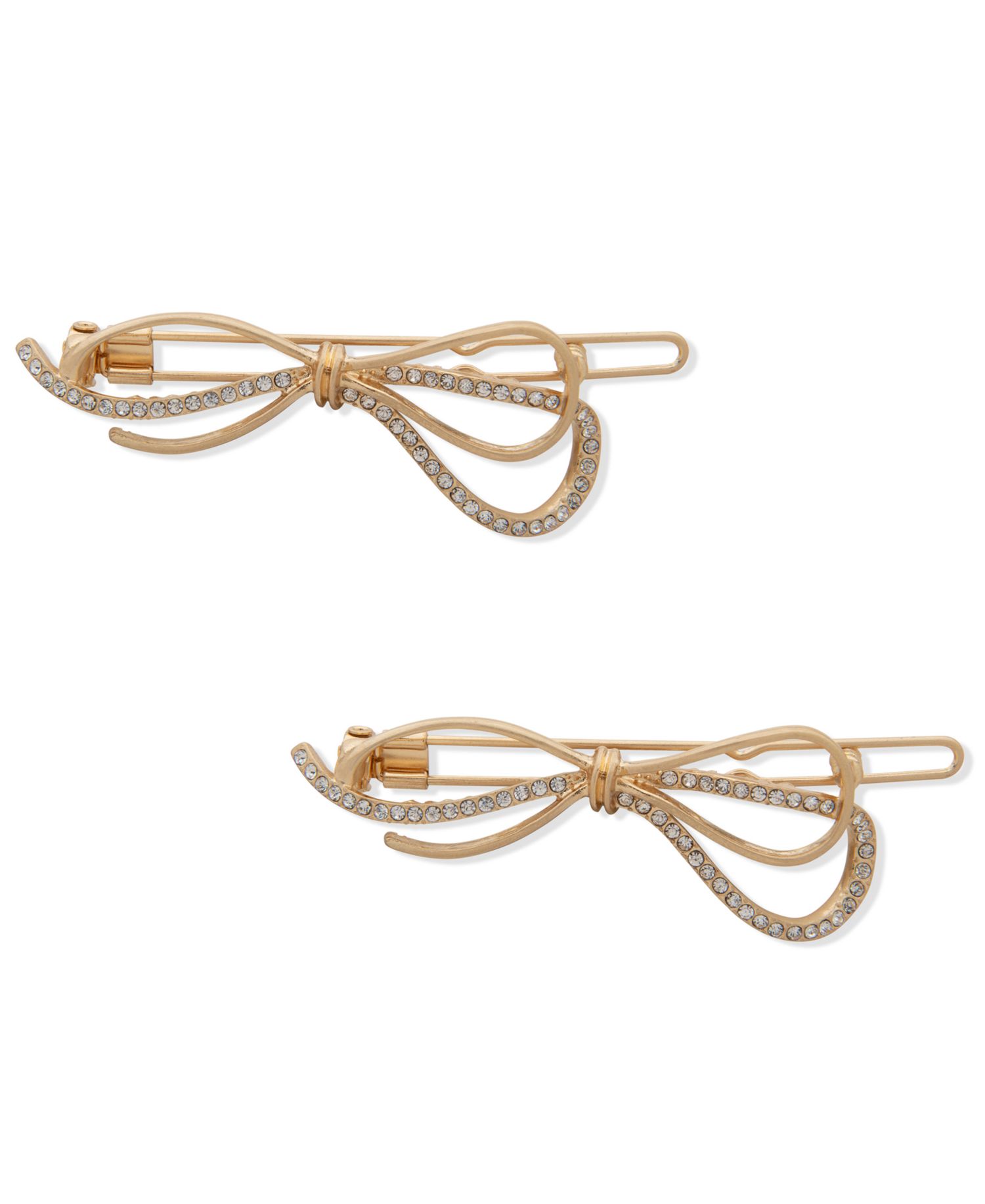 2-Pc. Gold-Tone Pav&eacute; Bow Hair Barrette Set