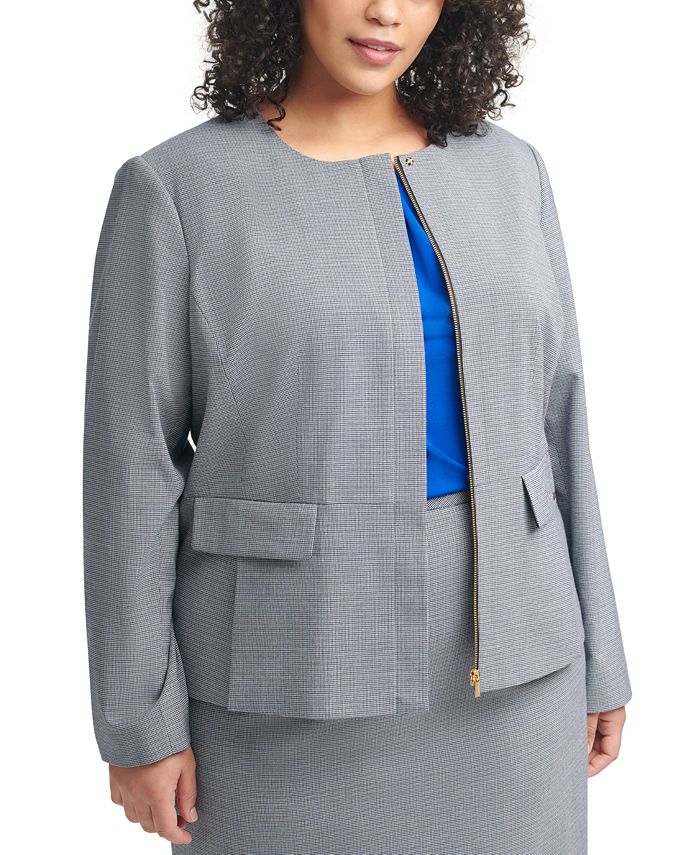 Calvin Klein Women's Collarless Plaid Blazer Pink Size 16 main image 1