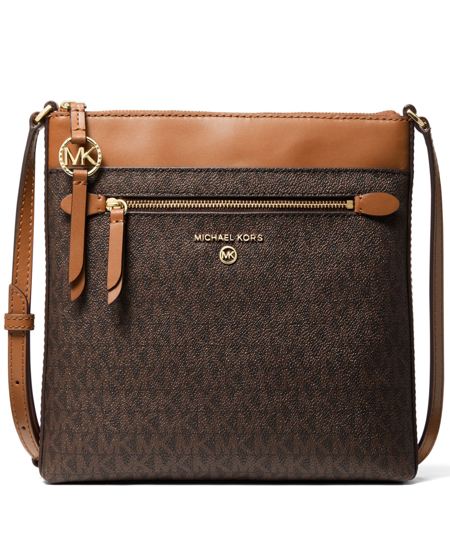 Женская сумка Michael Kors Logo Jet Set Charm Small North South Flat Crossbody, цвет: Коричневый — фото 1