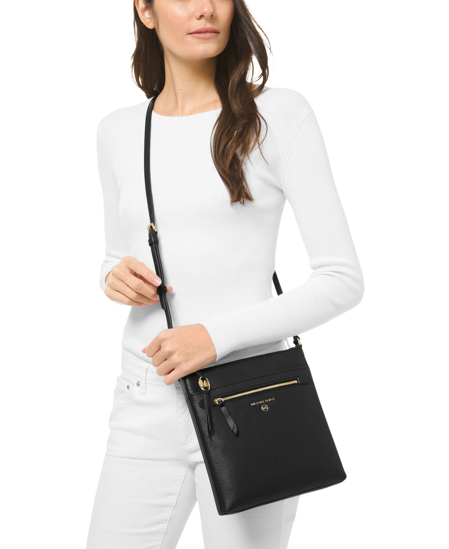 Michael Kors Jet Set Charm Leather Small North South Flat Crossbody Bag