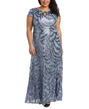 R & M Richards Plus Size Embellished Gown In Silver