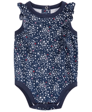 First Impressions Baby Girls Ditsy Star-print Cotton Bodysuit, Created For Macy's In Medieval Blue
