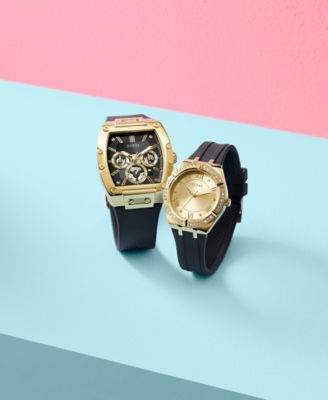 Men's Black Leather & Silicone Flex Strap Watch 43mm