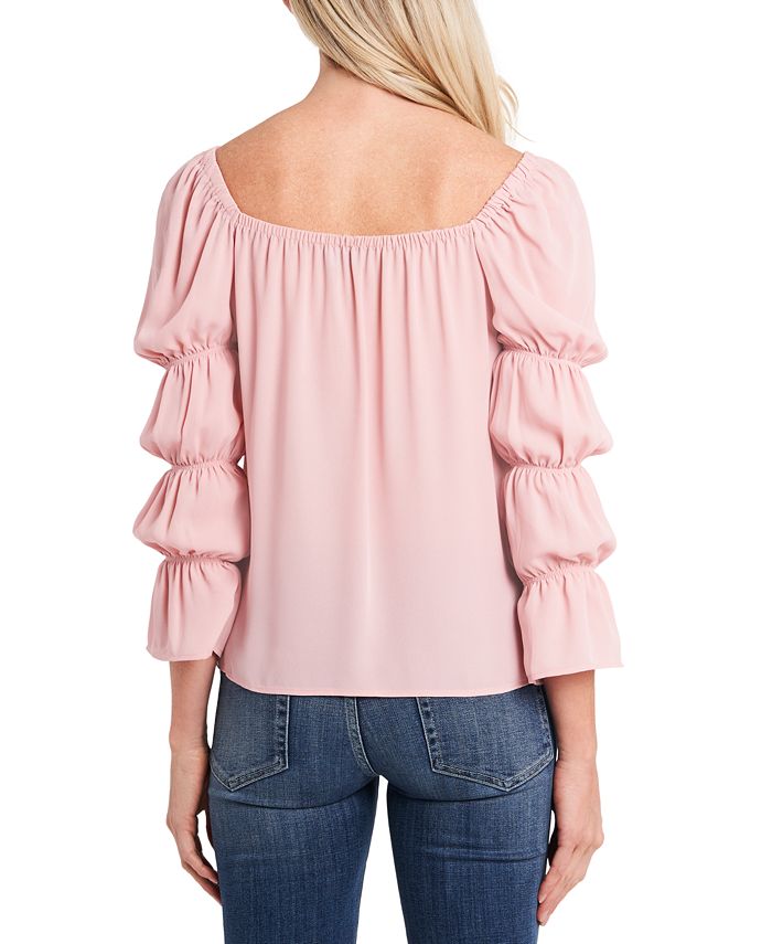 CeCe Petite Square-Neck Tiered-Puff-Sleeve Blouse - Macy's