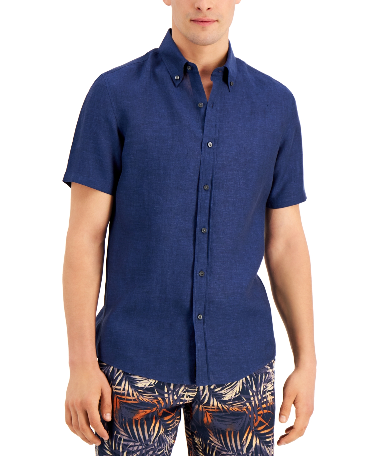 Michael Kors Men's Slim-fit Yarn-dyed Linen Shirt In Dark Midnight