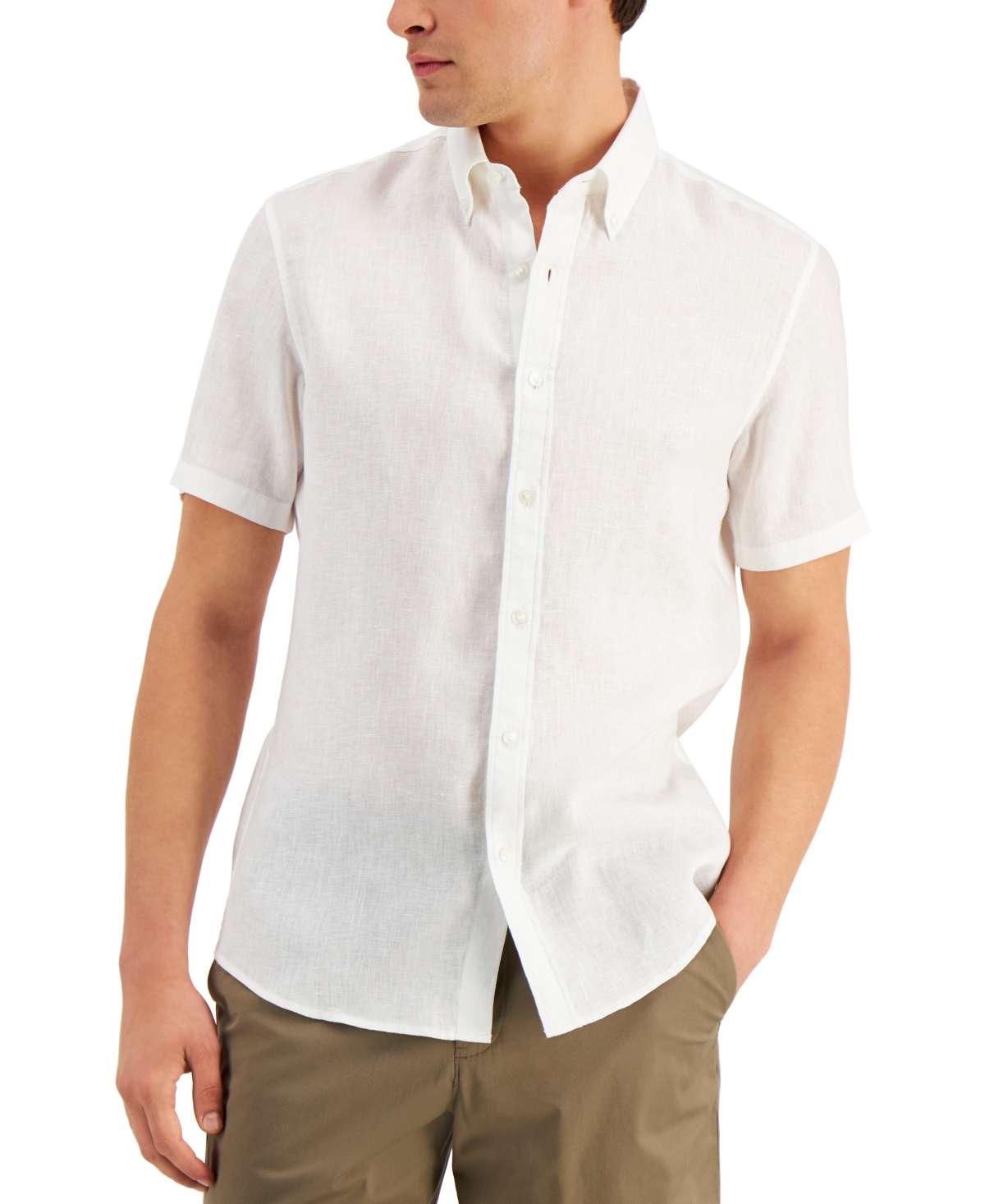Michael Kors Men's Slim-fit Yarn-dyed Linen Shirt In White