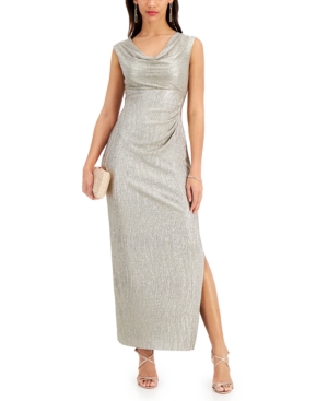 CONNECTED PETITE COWLNECK METALLIC GOWN