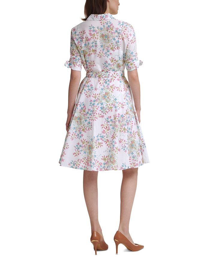 Calvin Klein Floral-Print Tie-Waist Cotton Dress & Reviews - Dresses ...