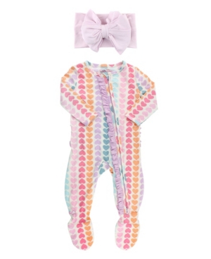 Baby Girls Footed Pajamas and Bow Headband Set