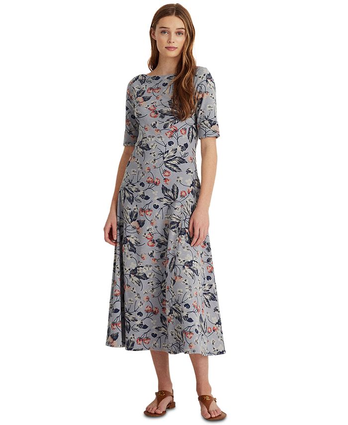 Lauren Ralph Lauren Floral Stretch Cotton Midi Dress - Macy's