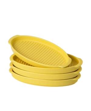 Bruntmor Matte Glaze Baking Dish Dinner Plates Roasting Grill Pan with Handles Oval Dish Set of 4