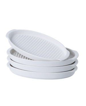 Bruntmor Matte Glaze Baking Dish Dinner Plates Roasting Grill Pan with Handles Oval Dish Set of 4