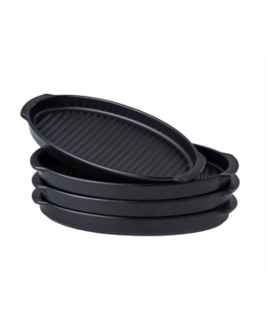 Bruntmor Matte Glaze Baking Dish Dinner Plates Roasting Grill Pan with Handles Oval Dish Set of 4