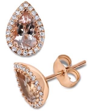 Macy's Morganite (1-1/10 Ct. T.w.) & Diamond (1/8 Ct. T.w.) Teardrop Halo Stud Earrings In 14k Rose Gold
