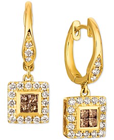 Nude Diamond (3/8 ct. t.w.) & Chocolate Diamond (1/4 ct. t.w.) Square Halo Drop Earrings in 14k Gold