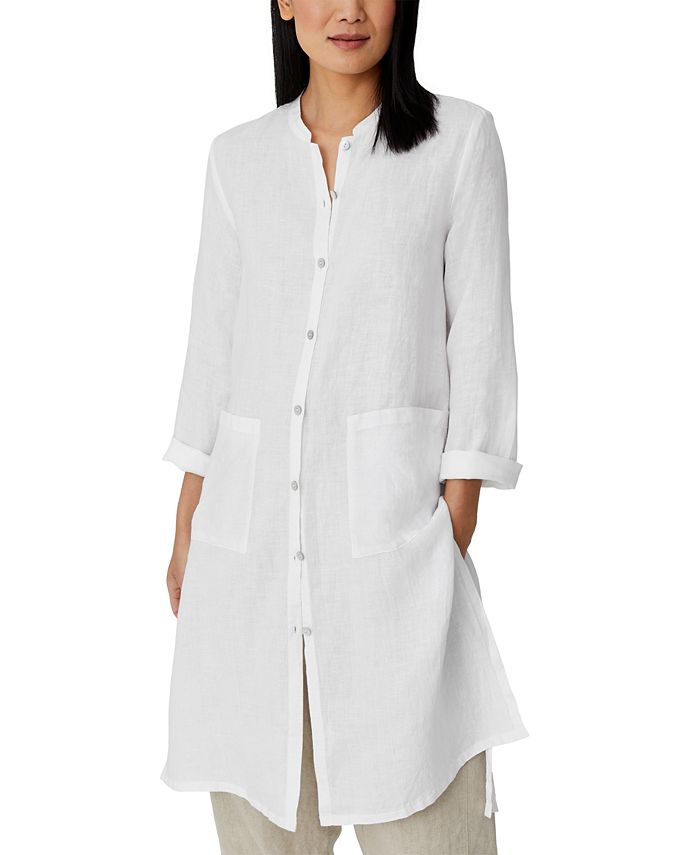 Eileen Fisher Organic Linen Mandarin Collar Long Jacket Macy s