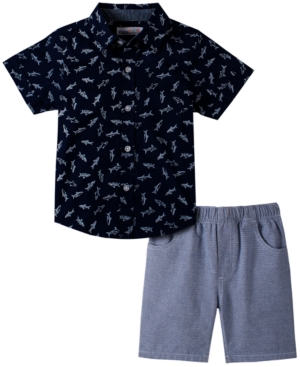 Kids Headquarters Little Boys Short Sleeve Printed Poplin Shirt and Shorts Set of 2