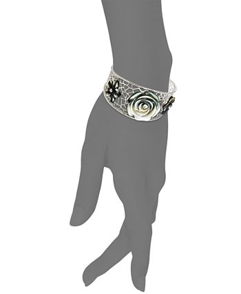 Macy's - Sterling Silver Cuff Bracelet, Cultured Tahitian Mother of Pearl Flower Bangle