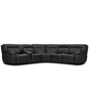 Furniture Thaniel 6-pc. Leather Sectional With 3 Power Recliners And 1 Usb Console, Created For Macy's In Stampeded Charcoal
