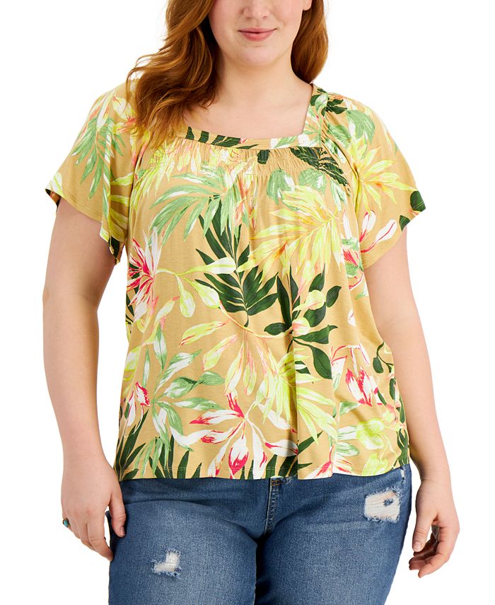 Style & Co Printed Square-Neck Top, Created for Macy's - Macy's