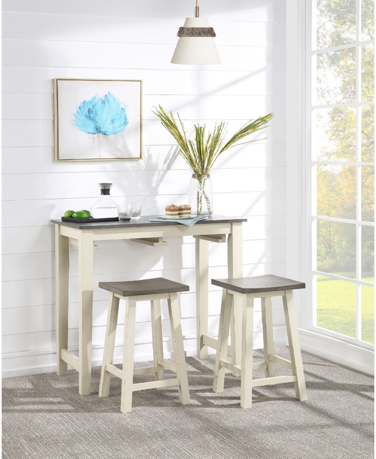 Shop Acme Furniture Yobanna 3-piece Counter Height Dining Set In Gray