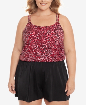 Swim Solutions Plus Size Printed Baby Spice Double-Strap Tummy-Control Romper Created for Macy's Women's Swimsuit