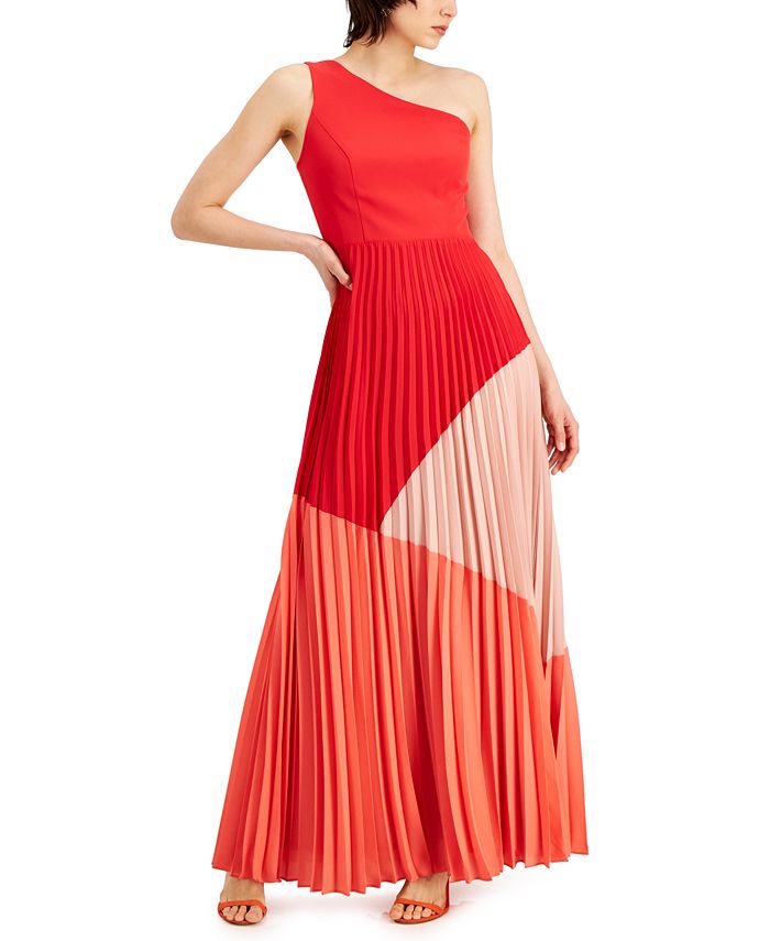 Aidan by Aidan Mattox One-Shoulder Pleated Colorblocked Gown & Reviews ...