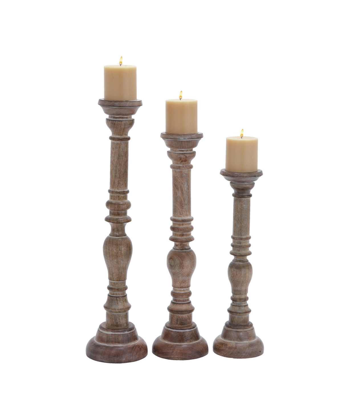 Set of 3Mango Wood Traditional Candle Holder, 24