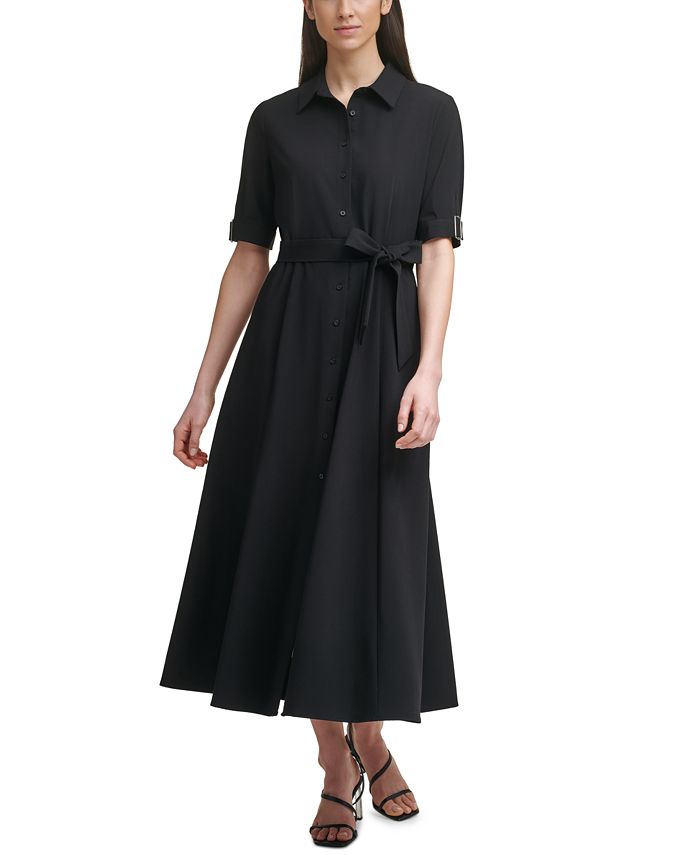 Calvin Klein Belted Midi Shirtdress & Reviews - Dresses - Women - Macy's