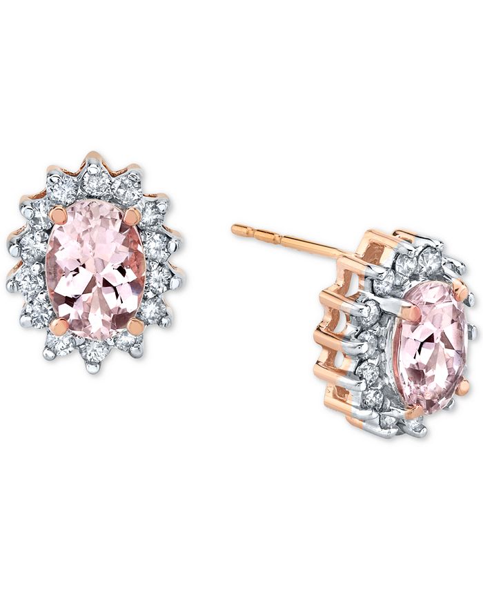 Macy's - Morganite (2 ct. t.w.) & Diamond (3/8 ct. t.w.) Halo Stud Earrings in 14k Rose Gold