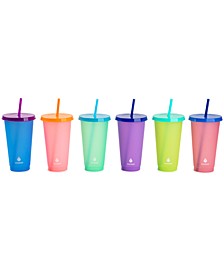 Cold-Activated Color Changing 24-Oz. Tumblers with Lids & Straws, Set of 6