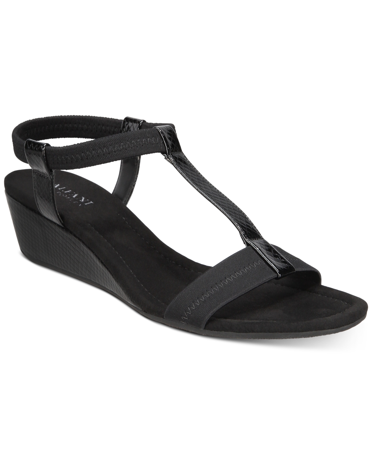 Women's Step 'N Flex Voyage Wedge Sandals, Created for Macy's - Black Patent Snake