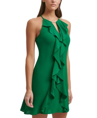 kensie halter neck ruffle dress
