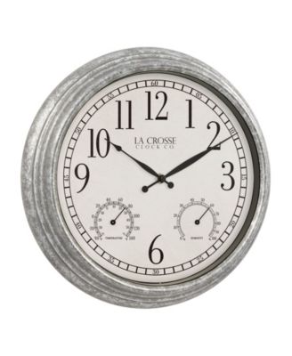 La Crosse Technology Clock 14" Silas Indoor and Outdoor Galvanized Analog Quartz Wall Clock