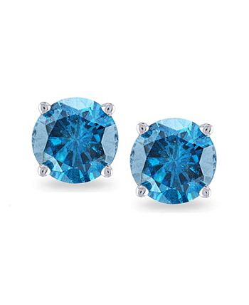 Macy's - Blue Diamond Stud Earrings (1 ct. t.w.) in 14K White Gold