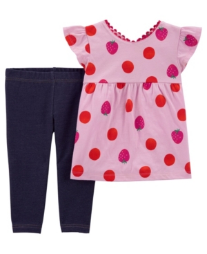 Toddler Girls Strawberry Top and Knit Denim Short Set 2 Piece