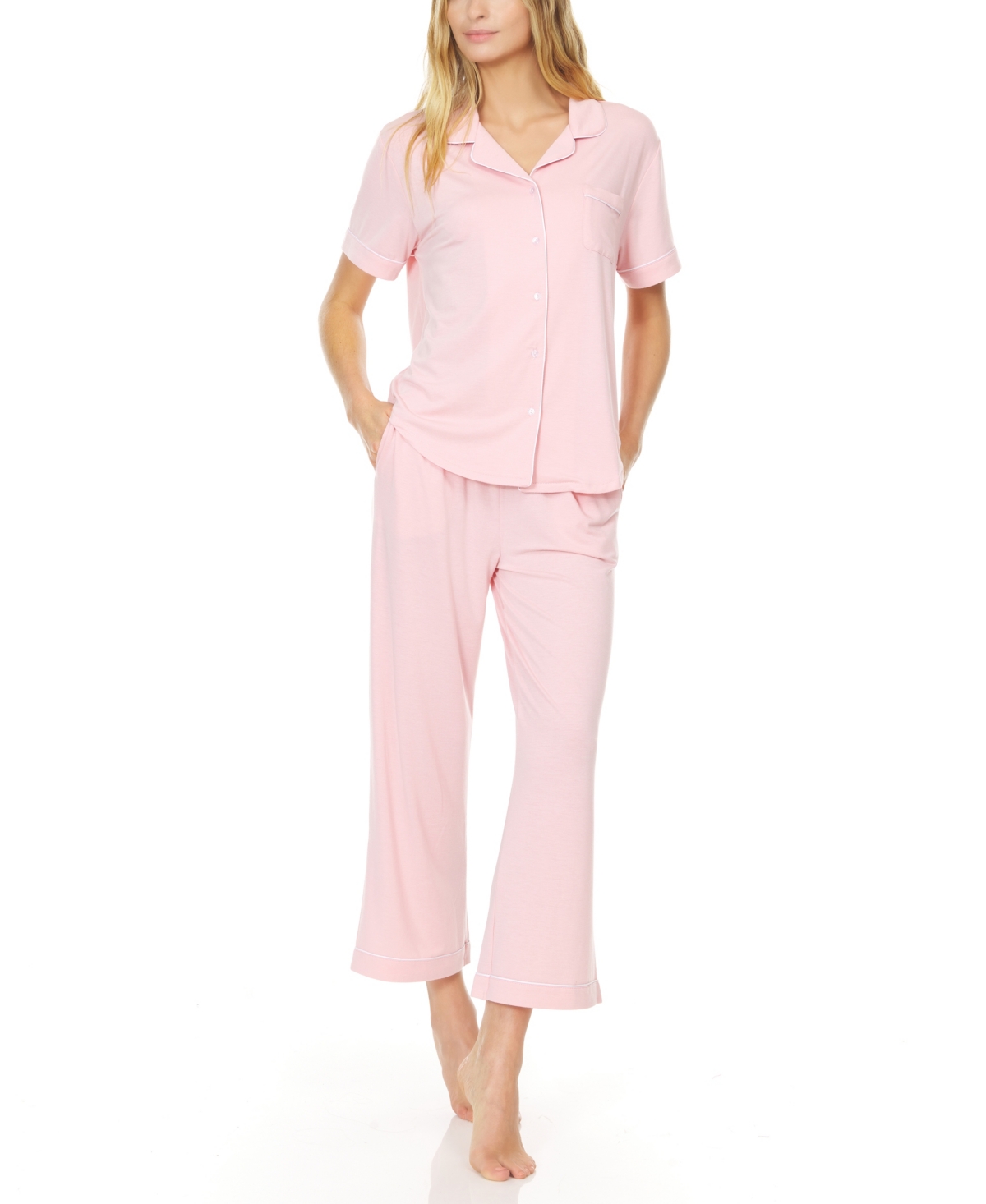 Flora By Flora Nikrooz Women's Annie Notch Top And Capri Pajama Set In Pink Cloud