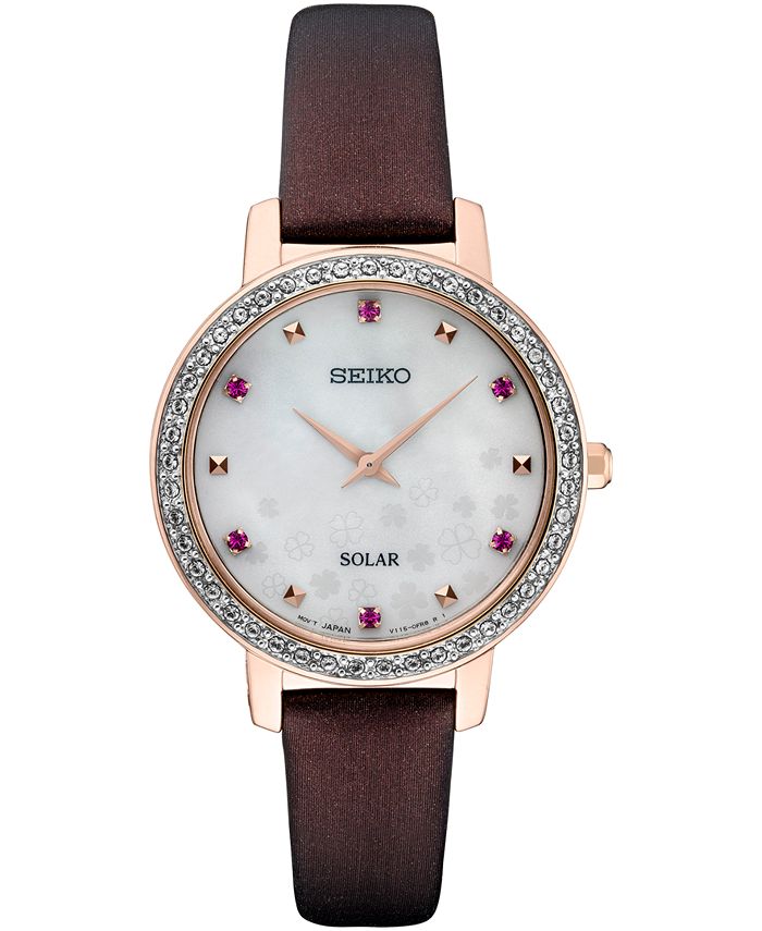 Seiko Women's Solar Crystal Burgundy Leather Strap Watch 30mm & Reviews -  All Watches - Jewelry & Watches - Macy's