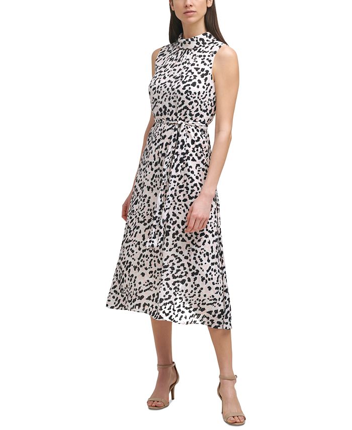 Karl Lagerfeld Paris Printed Belted Dress - Macy's